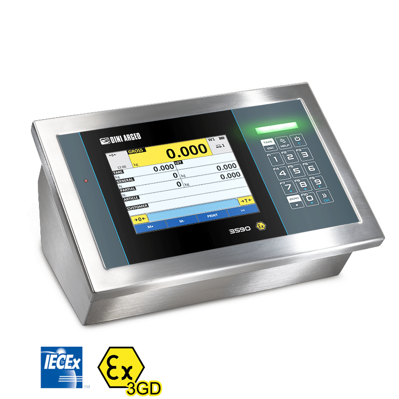 DFW-IECEX3GD 3GD ATEX ex explosionsgeschützt zone 2 22 Touchscreen Gewichtsanzeige Waagenanzeige Display Bildschirm LDC DINI ARGEO Waage weighing scale BWD Biermann Waagen und Datensysteme